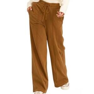 NEW HYFVE high waist drawstring wide leg pants in brown